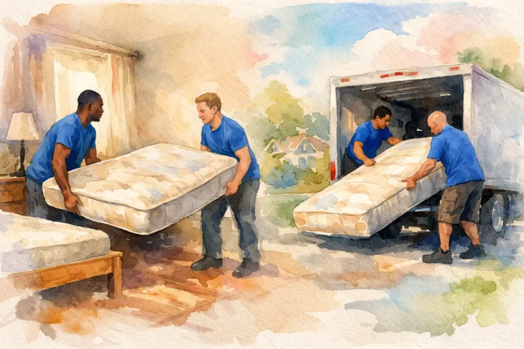 The Junk Punk crew removing a mattress that will soon be recycled in Huntersville